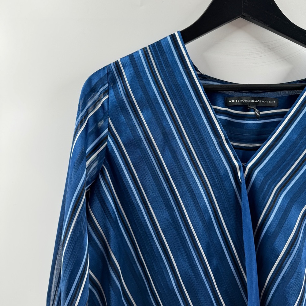White House Black Market Blue Striped Blouse (Size Small) - Picture 2 of 8